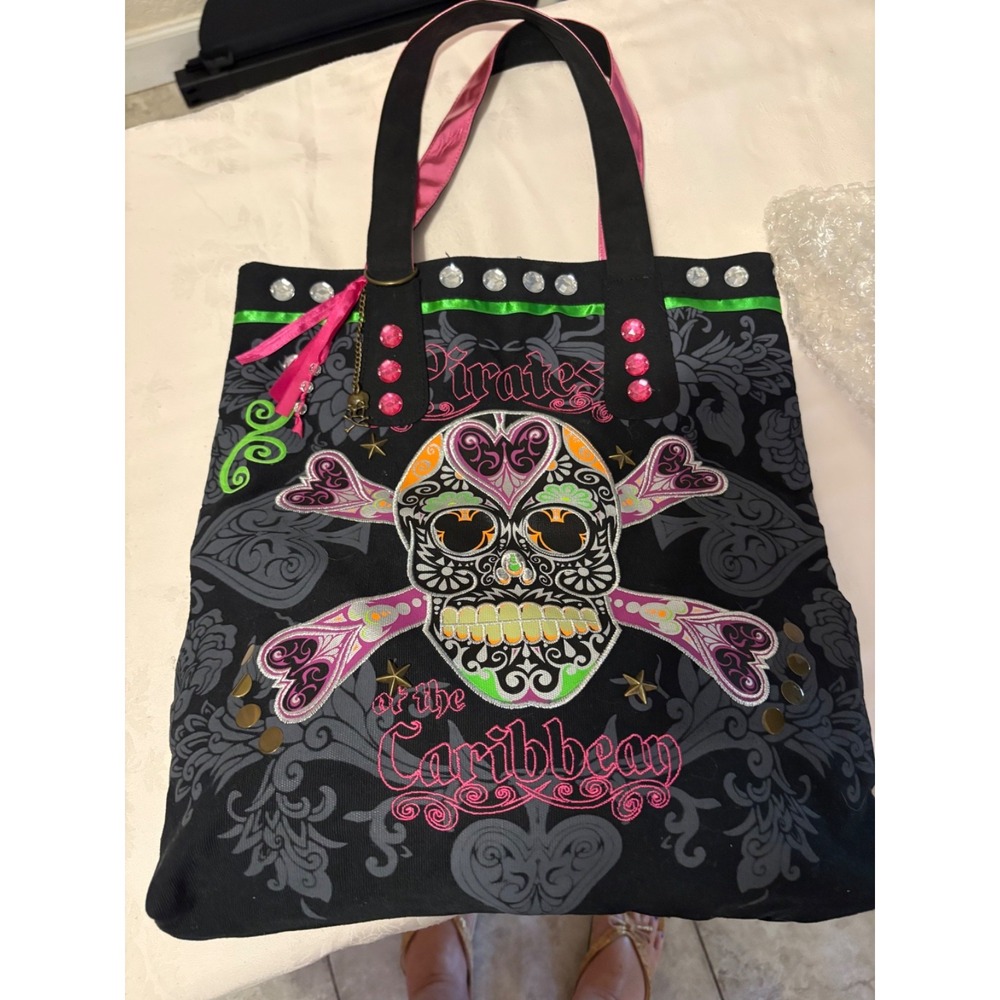 Disney Pirates of the Caribbean Sugar Skull Embroidered Tote‎